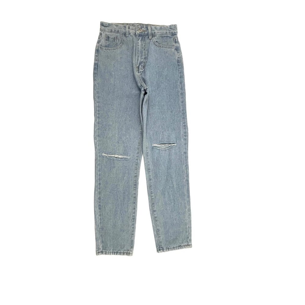 Shein Straight Leg Distressed Women's size S Light Wash Blue Denim jeans‎
